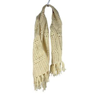Handmade Ivory Crochet Scarf With Fringe - Cozy & Stylish Winter Accessory